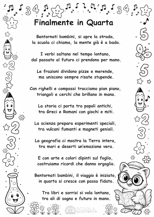 Poesia di benvenuto classe quarta elementare