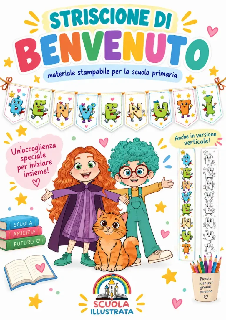 Striscione “Benvenuti” con lettere mascotte