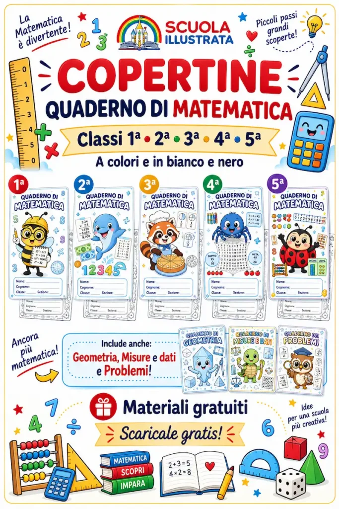 copertine quaderno di matematica scuola primaria gratis da colorare